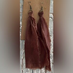 Mocha Brown Sari Silk Ribbon Tassel Earrings Approx 4”